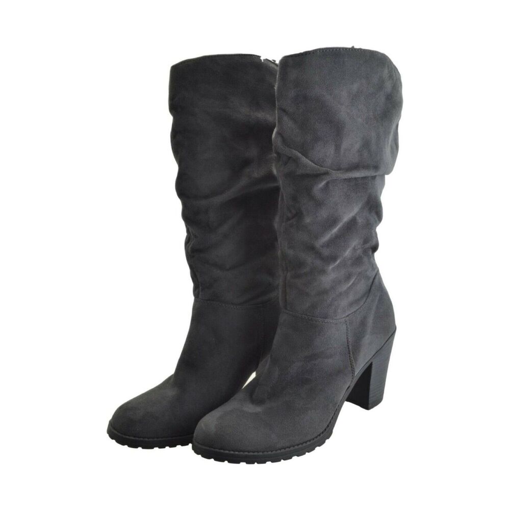 Merona Gray Faux Suede Slouch Boots 3.5-Inch Heel Women's Size 11